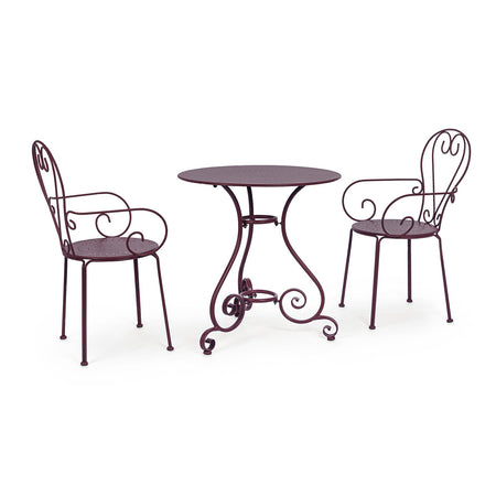 Set "Etienne" Tavolino tondo con poltrone colorate in acciaio verniciato a polvere per giardino e bar finitura opaca