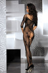 Bodystocking senza cavallo in pizzo con ragnatela e maniche lunghe