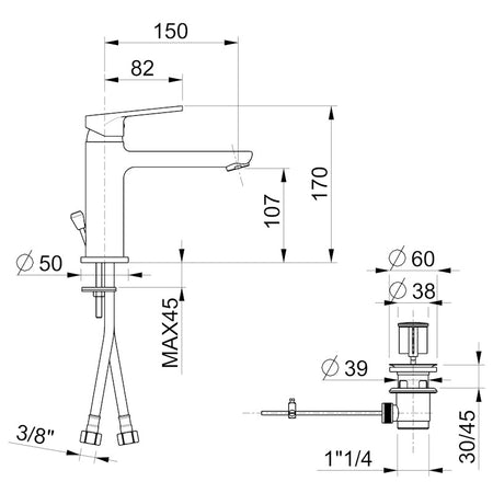 Miscelatore lavabo scarico clic-clac - interasse bocca cm 15 - garanzia 5 anni - rubinetti bagno
