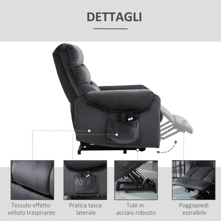 poltrona anziani disabili elettrica alza persona soggiorno salotto poltrona letto relax massaggiante con telecomando punti massaggio vibrazione riscaldante alzata assistita massaggi imbottita velluto grigio poltrone elettriche R5B713-090V90CGGG7