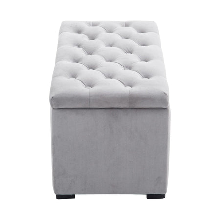 Cassapanca Portaoggetti Multiuso con 2 Sgabello Pouf in Velluto, Grigio Perla panca baule ingresso camera da letto elegante imbottita grande tessuto negozio F833-160GYA