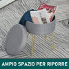 Pouf Contenitore 2 in 1 con Funzione Sgabello e Tavolino, in Legno e Tessuto Grigio, Metallo con Finitura Oro, 36x36x45cm camera da letto elegante negozio F838-033V70A