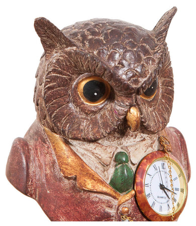 Biscottini Gufo con orologio in resina dipinta L10xPR10xH18 cm Statuetta raffigurante busto