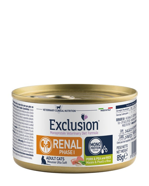 Exclusion Renal Phase 1 Gatti Adulti Maiale Riso e Piselli 85 gr