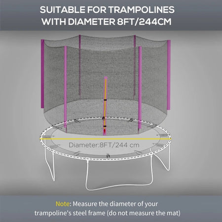 Rete Di Protezione per Trampolini 244 x H180 cm Nero Rosa 6 pali