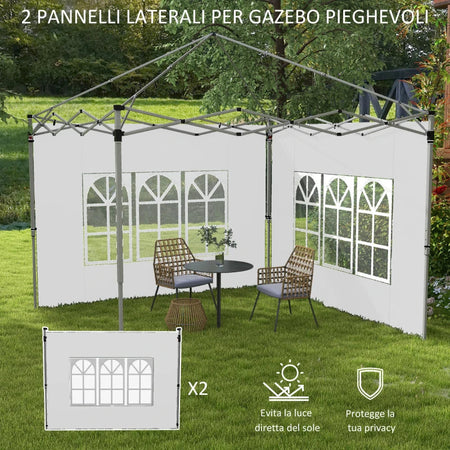 Kit 2pz Laterali Gazebo 295 x H 195cm Tessuto Oxford con finestra Bianco