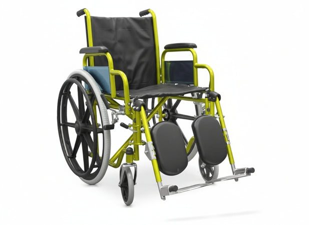 Carrozzina pieghevole in acciaio e con poggiagambe elevabili