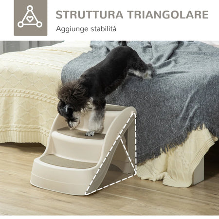 Scaletta per Cani e Gatti Pieghevole 3Gradini Antiscivolo in PP 49x38x38cm Beige