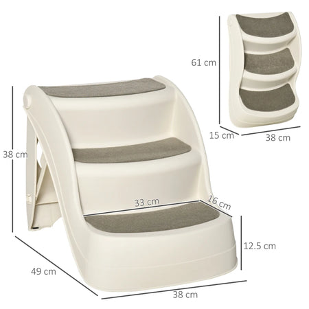 Scaletta per Cani e Gatti Pieghevole 3Gradini Antiscivolo in PP 49x38x38cm Beige