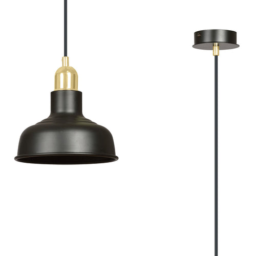 Sospensione Industrial 1 Luce Ibor In Acciaio Nero Con Elementi In Oro