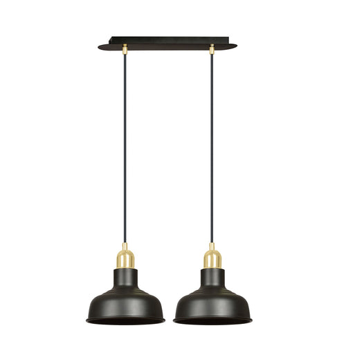 Lampadario Industrial 2 Luci Ibor In Acciaio Nero Con Elementi In Oro