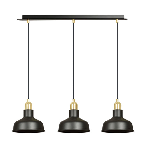 Lampadario Industrial 3 Luci Ibor In Acciaio Nero Con Elementi In Oro