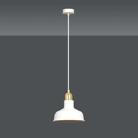 Sospensione Industrial 1 Luce Ibor In Acciaio Bianco Con Elementi In Oro