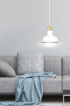 Sospensione Industrial 1 Luce Ibor In Acciaio Bianco Con Elementi In Oro