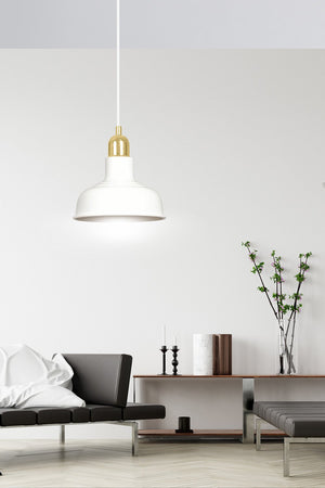 Sospensione Industrial 1 Luce Ibor In Acciaio Bianco Con Elementi In Oro