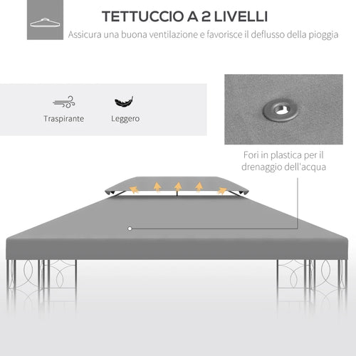 Copertura Ricambio per Gazebo 3x4 MT Idrorepellente Protezione UV Grigio