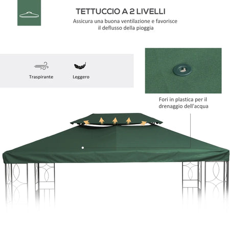 Copertura Ricambio per Gazebo 3x4 MT Idrorepellente Protezione UV Verde