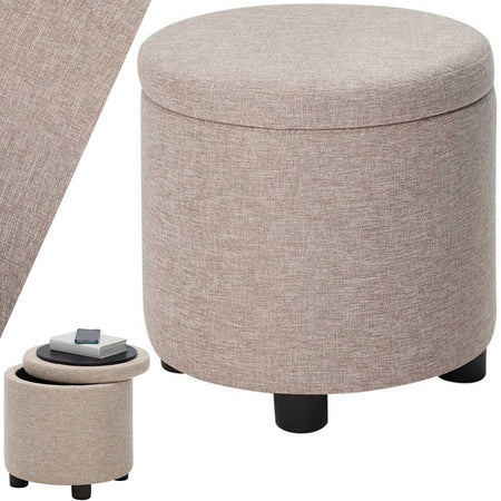 Pouf Contenitore Sgabello Poggiapiedi in Tessuto 40x40 H40cm Beige