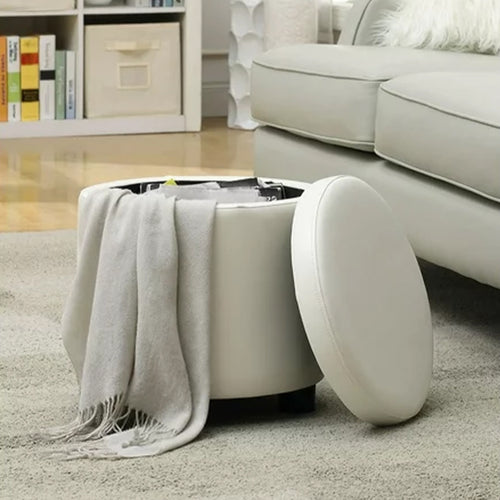 Pouf Contenitore Sgabello Poggiapiedi in Pelle Ecologica 40x40 H40cm Bianco