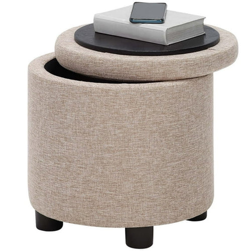 Pouf Contenitore Sgabello Poggiapiedi in Tessuto 40x40 H40cm Beige