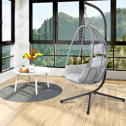 Poltrona Sospesa Giardino Sedia Dondolo Amaca Pensile Rattan e Metallo Grigio
