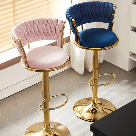 Coppia Sgabelli da Cucina Bar Schienale Intrecciato Velluto e Struttura Oro Rosa