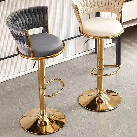 Coppia Sgabelli da Cucina Bar Schienale Intrecciato Velluto e Struttura Oro Grigio