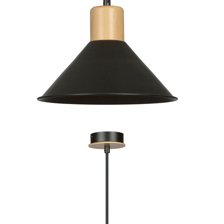 Sospensione Nordica 1 Luce Rowen In Acciaio Nero E Legno