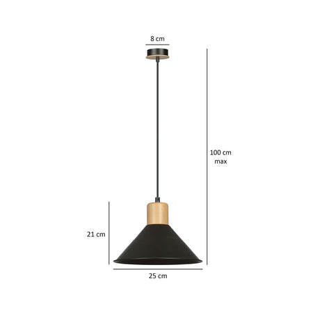 Sospensione Nordica 1 Luce Rowen In Acciaio Nero E Legno