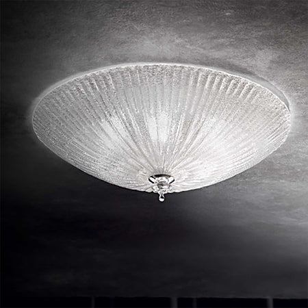 Plafoniera vetro graniglia trasparente Ideal Lux SHELL 008622 60 E27 LED lampada soffitto parete classica