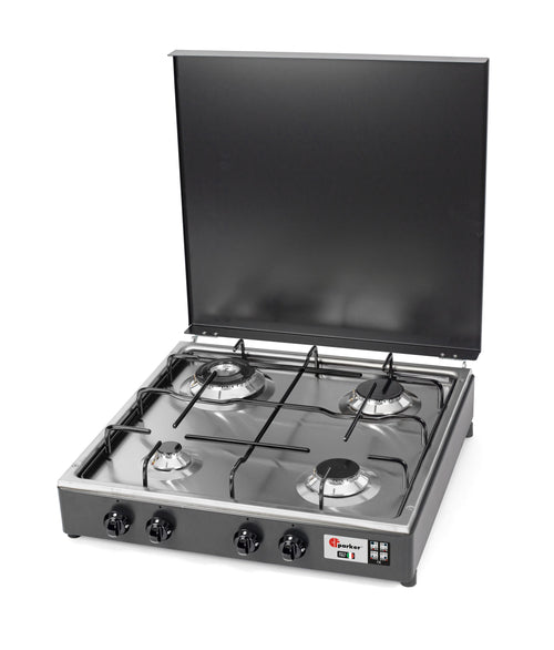 Parker Fornello 4 fuochi gas Gpl/Metano Valvola di Sicurezza Grigio grafite Doppia Corona 3,5 Kw piano Acciaio Inox 542GSPGPS/C