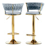 Coppia Sgabelli da Cucina Bar Schienale Intrecciato Velluto e Struttura Oro Grigio