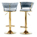 Coppia Sgabelli da Cucina Bar Schienale Intrecciato Velluto e Struttura Oro Grigio