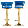 Coppia Sgabelli da Cucina Bar Schienale Intrecciato Velluto e Struttura Oro Blu