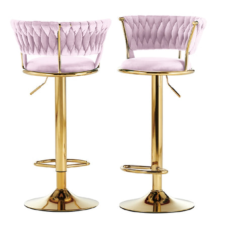 Coppia Sgabelli da Cucina Bar Schienale Intrecciato Velluto e Struttura Oro Rosa