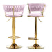 Coppia Sgabelli da Cucina Bar Schienale Intrecciato Velluto e Struttura Oro Rosa