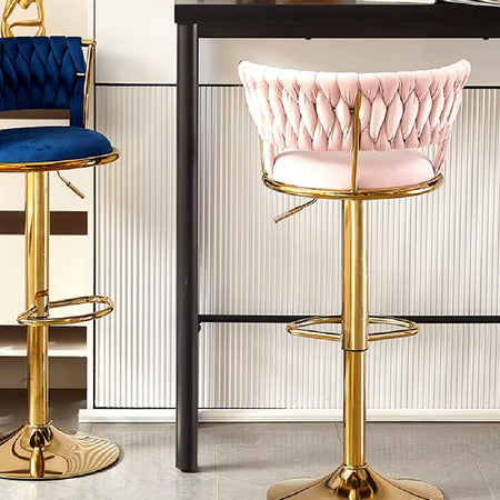 Coppia Sgabelli da Cucina Bar Schienale Intrecciato Velluto e Struttura Oro Rosa
