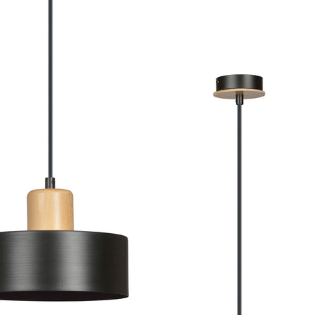 Sospensione Nordica 1 Luce Torin In Acciaio Nero E Legno
