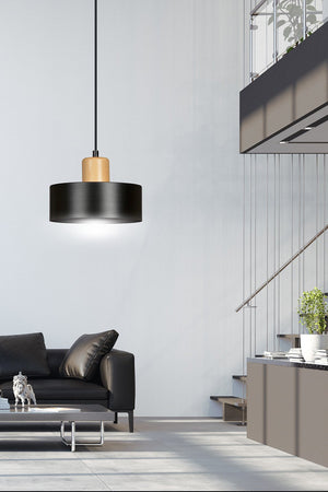 Sospensione Nordica 1 Luce Torin In Acciaio Nero E Legno