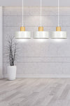 Sospensione Nordica 3 Luci Torin In Acciaio Bianco E Legno