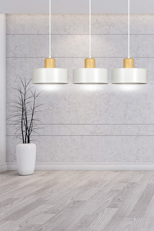 Sospensione Nordica 3 Luci Torin In Acciaio Bianco E Legno