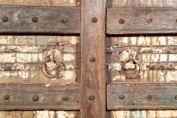 Biscottini Porta portone in legno massello e ferro da interno o da esterno vecchia e antica medievale scorrevole