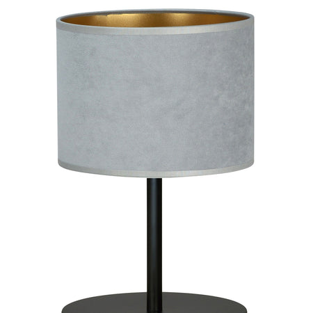 Lampada Da Tavolo 1 Luce Hilde In Acciaio Nero E Paralume In Tessuto Grigio