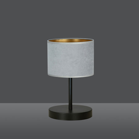Lampada Da Tavolo 1 Luce Hilde In Acciaio Nero E Paralume In Tessuto Grigio