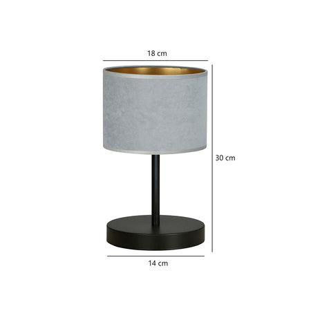 Lampada Da Tavolo 1 Luce Hilde In Acciaio Nero E Paralume In Tessuto Grigio
