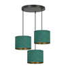 Lampadario Tondo 3 Luci Hilde In Acciaio Nero E Paralumi In Tessuto Verde