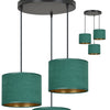 Lampadario Tondo 3 Luci Hilde In Acciaio Nero E Paralumi In Tessuto Verde