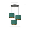 Lampadario Tondo 3 Luci Hilde In Acciaio Nero E Paralumi In Tessuto Verde