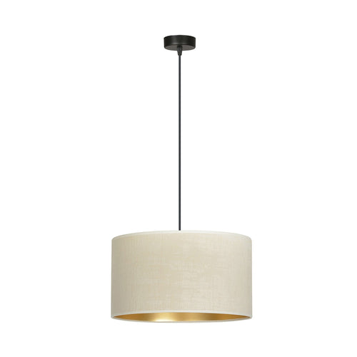 Sospensione 1 Luce Hilde In Acciaio Nero E Paralume In Tessuto Beige
