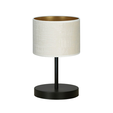 Lampada Da Tavolo 1 Luce Hilde In Acciaio Nero E Paralume In Tessuto Beige